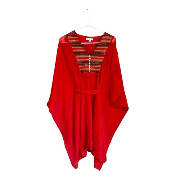 Love, Fire Orange Sheer Embroidered Caftan M - Picture 1 of 11